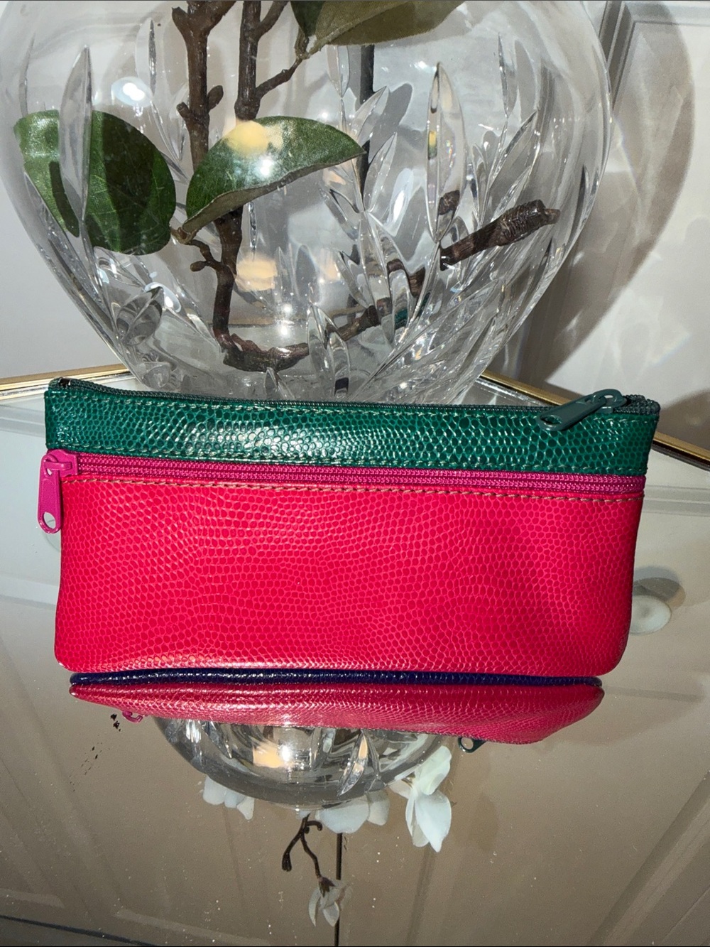 Bottega Veneta Blue and Green Textured Leather Zip Pouch - Picture 2 of 8